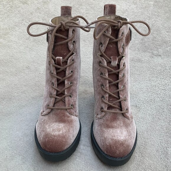 Madden Girl Jitter Jitt Crushed Velvet Lace Up Platform Heeled Boots Sz8 - Picture 4 of 16
